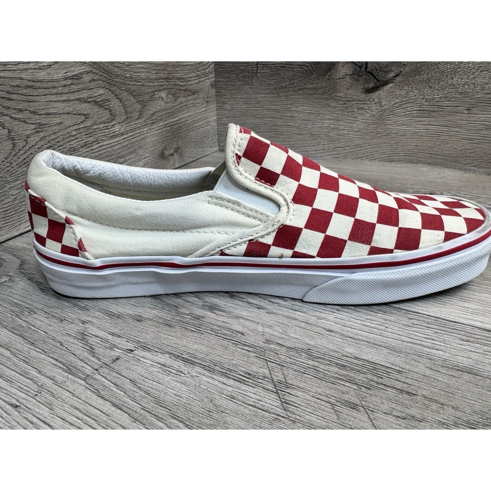 VANS Classic Slip-On Checkerboard Red & White Skate Shoes Mens 7.5 Womens 9 - Picture 6 of 10